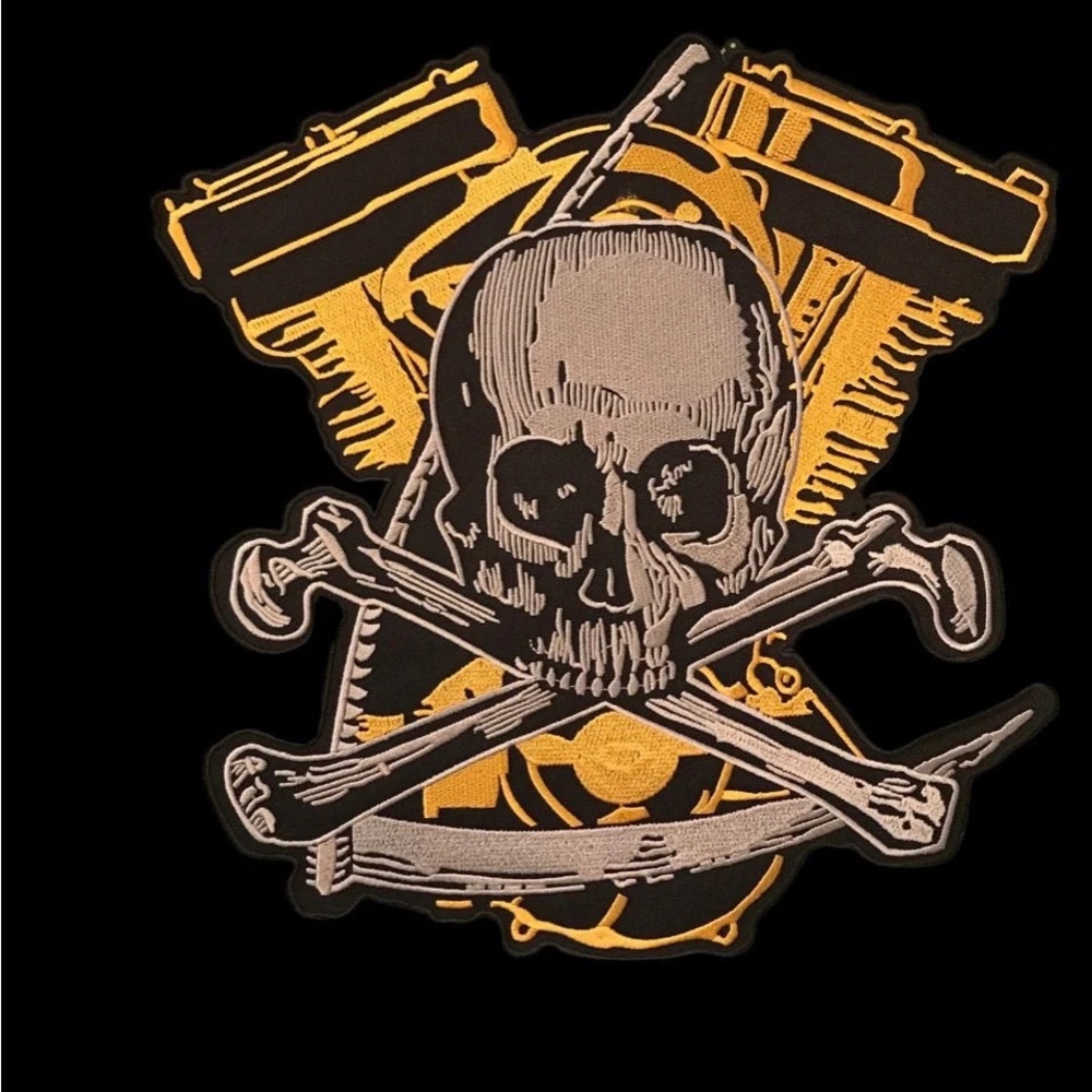 Large Biker Skull Back Patch Biker Iron or Sew on Patch